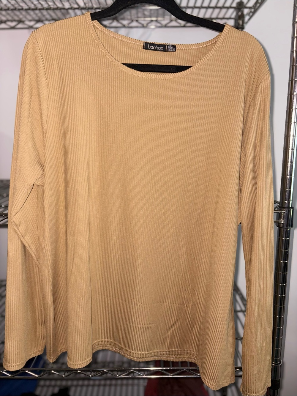 Boohoo Long Sleeve Ribbed Top — Camel/Tan